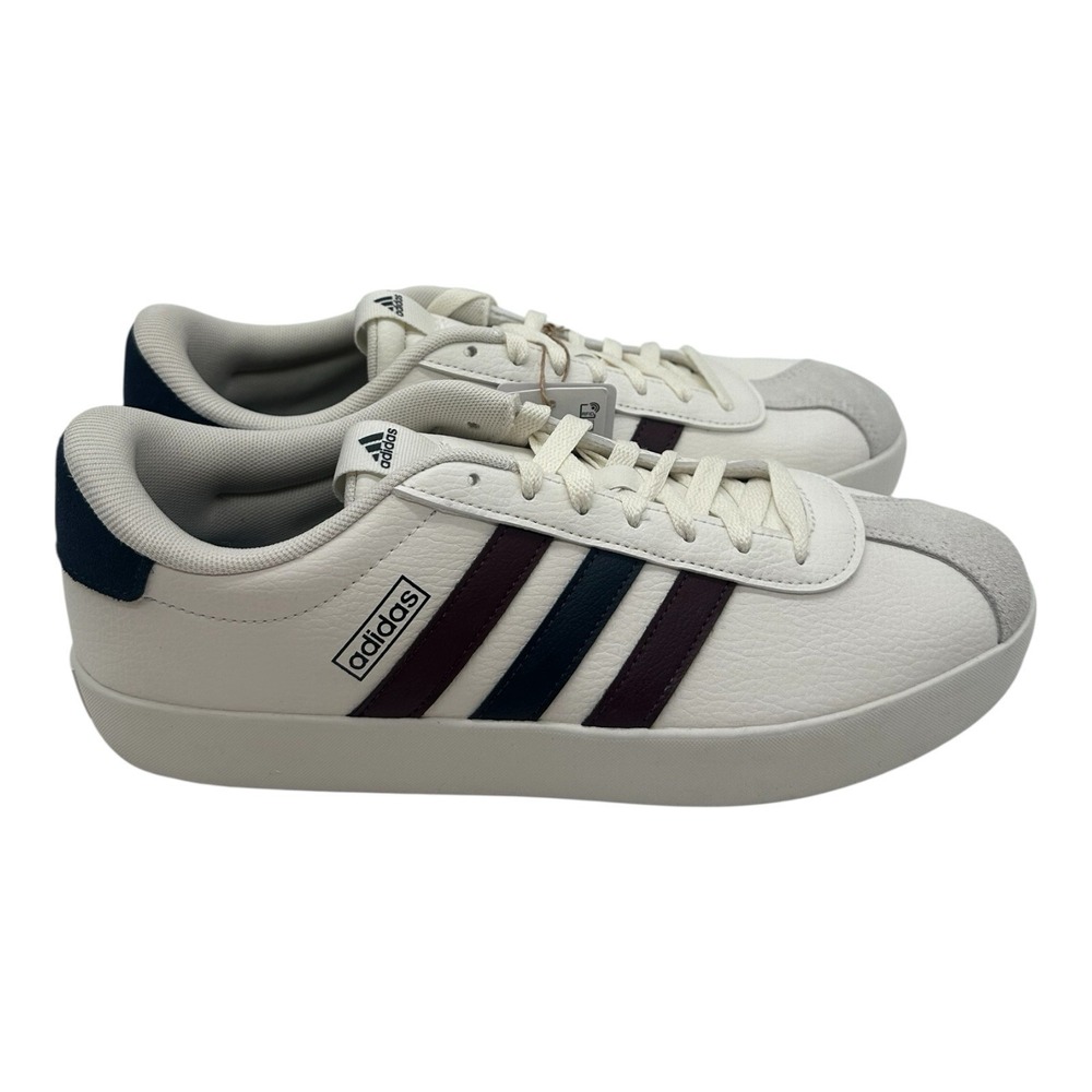 Adidas VL Court 3.0‎ Shoes Mens Sz 10 Cream/Burgundy Leather Sneakers JI1755